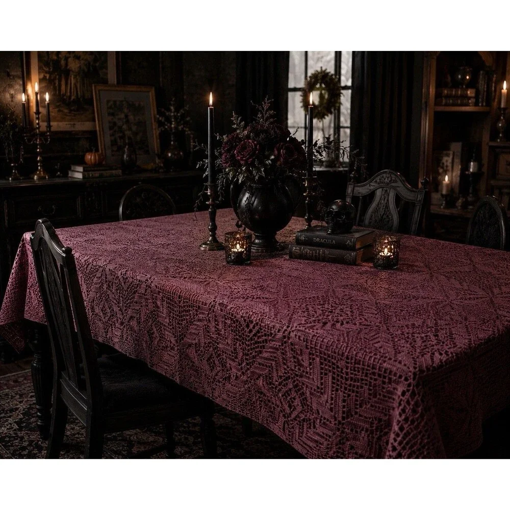 Vintage Handmade 1930s Purple Crocheted Lace Tablecloth 44